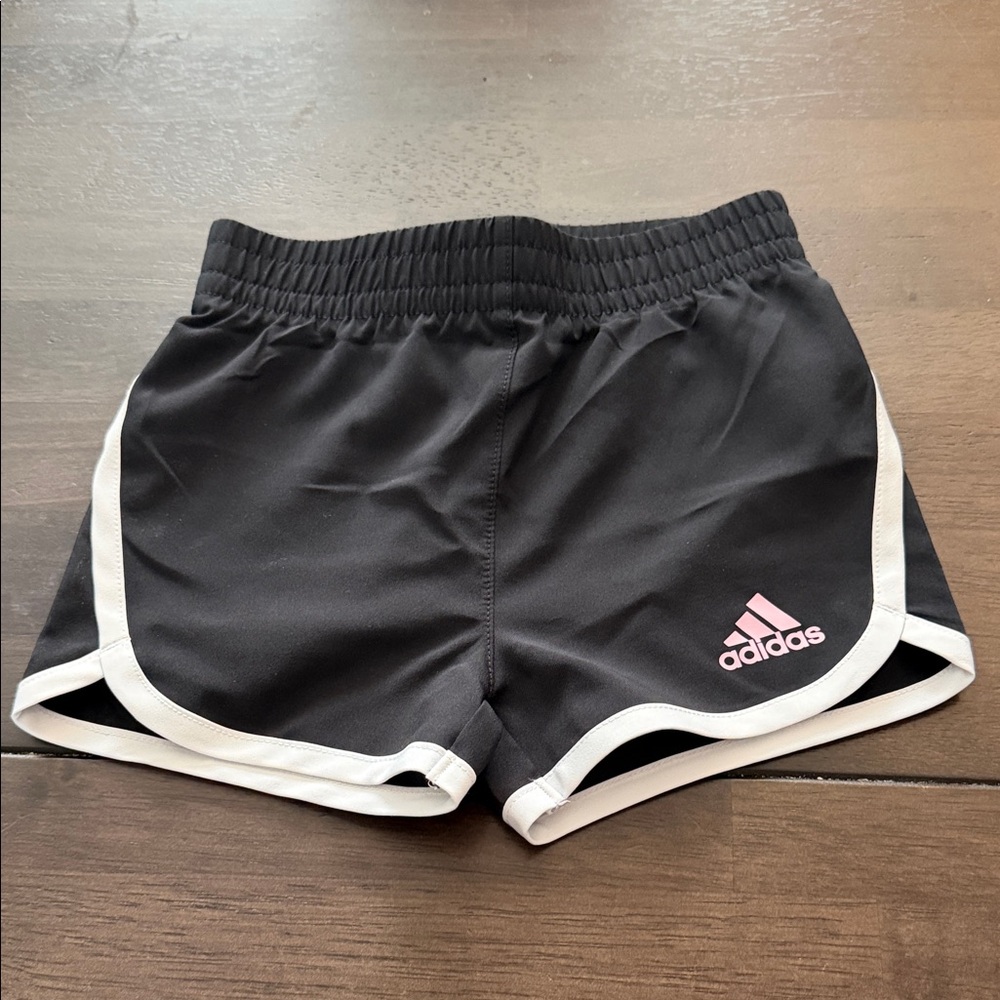 Adidas Kids Girls Black Shorts with Pink Logo